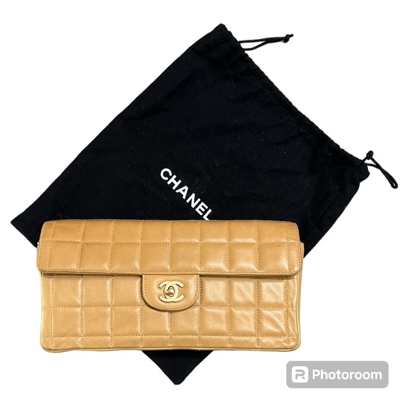 Vintage authentic CHANEL shoulder clutch bag square quilted lamb skin & gold - Picture 2 of 16